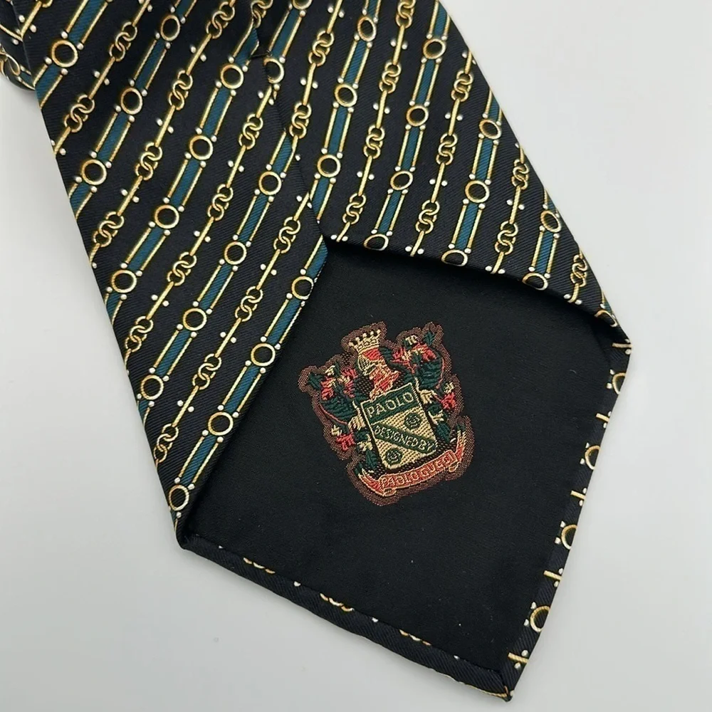 Gucci By Paolo Gucci Vintage SilkTie Black Gold 59” Long